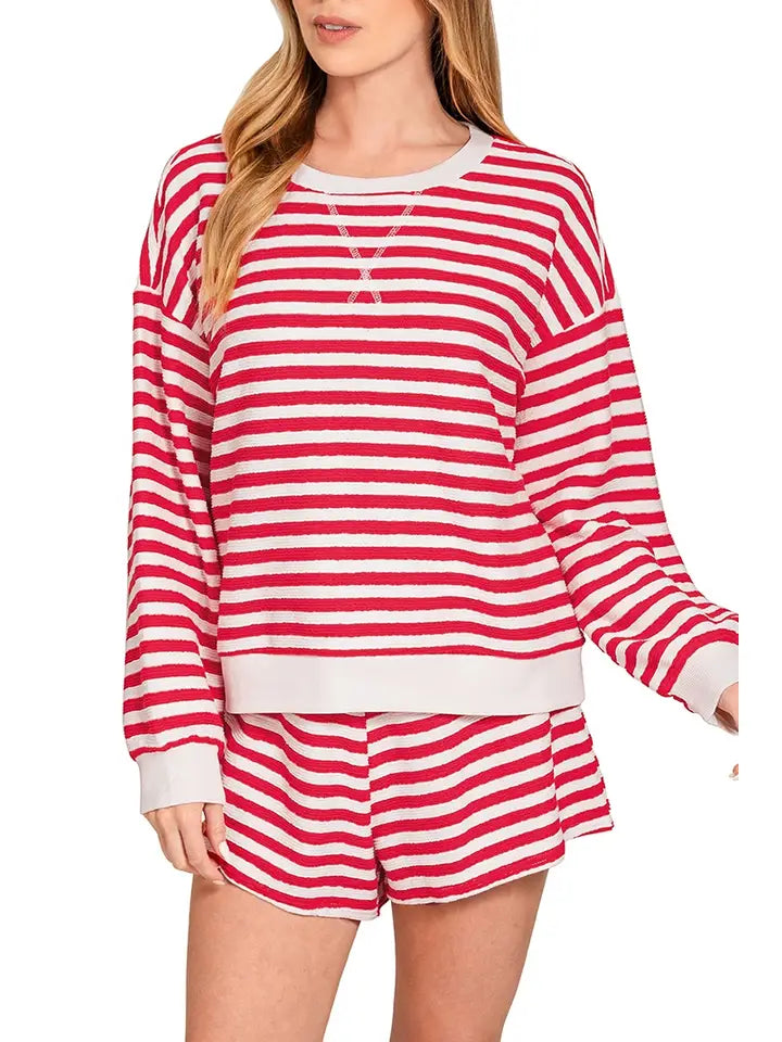 Striped Pullover and Shorts Set