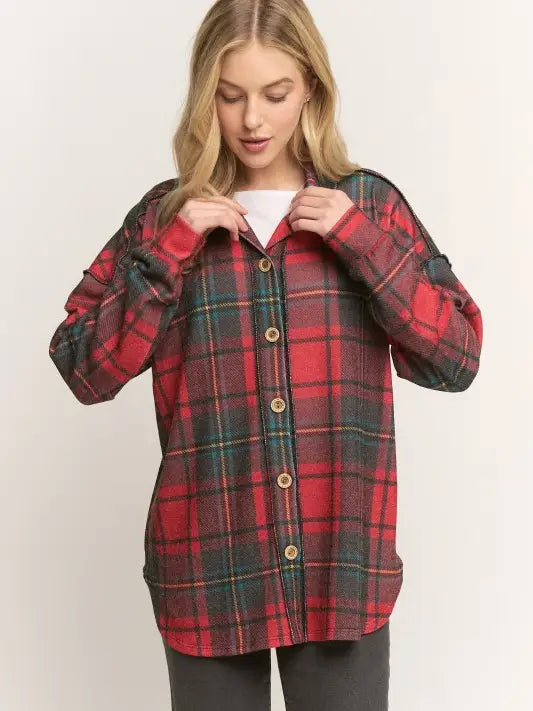 ET7968-20 BASIC COLLAR PLAID SHACKET TOP