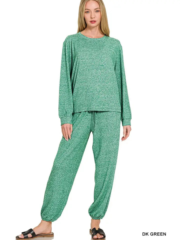 Soft Melange Hacci Long Slv Top And Joggers Set