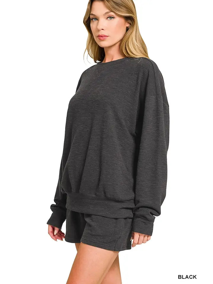 Slub Pullover and Shorts 2pcs Set