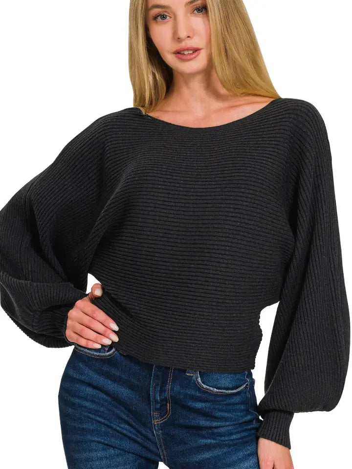 Boat Neck Balloon Sleeve Sweater