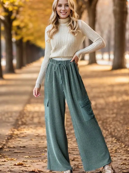 EP6780-10 SOLID URBAN RIBBED CASUAL PANTS