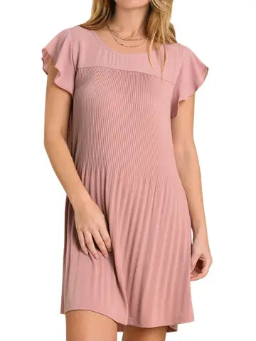Pleated Round Neck Chiffon Dress