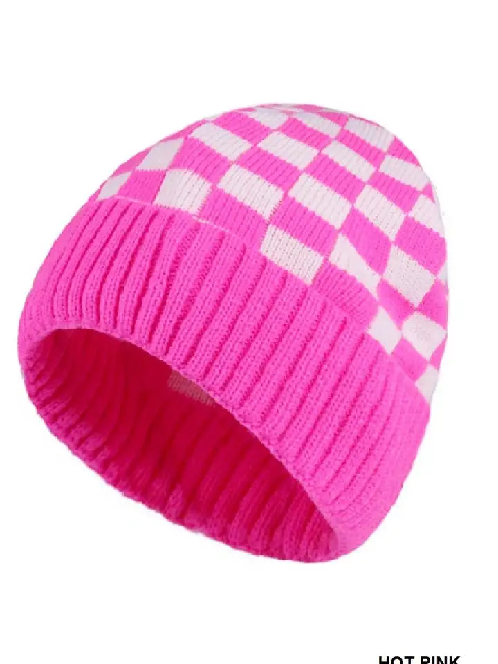 Checkered Pattern Cuff Beanie