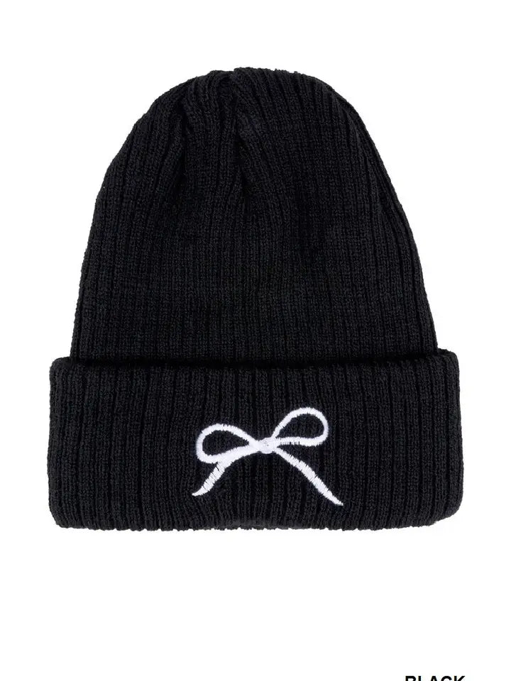 Coquette Bow Embroidered Knitted Beanie