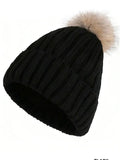 Ribbed Knitted Pom Pom Beanie