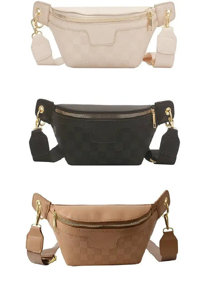 Vegan Leather Checkered Monogram Crossbody Bum Bag