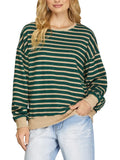 Long Sleeve Knit Striped Sweatshirt Top