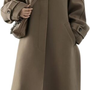Women's Winter Hidden Single Breasted Wool Coat Raglan Sleeve Business Long Wool Overcoat