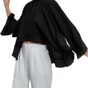 Women's Ruffle Flounce Long Sleeve Blouse Mock Neck Shirts Dressy Chiffon Top