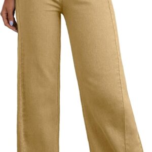 Women's Wide Leg Jeans High Waisted Stretchy Raw Hem  Denim Pants