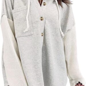 Oversized Sweatshirts for Women Loose Fit Casual Long Sleeve Button Hooded Sweatshirt Hoodie with Pocket