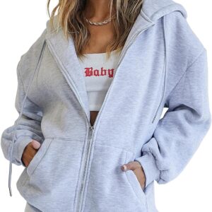 Womens Zip Up Hoodies Oversized Sweatshirts Fall School Fashion Outfits Casual Jackets  Winter Clothes