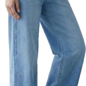 Womens Lyocell Cotton Denim Adjustable Waist Stretchy Spring Wide Leg Jeans