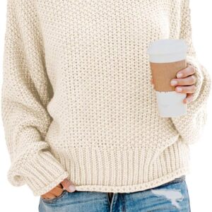Women  Winter Fall Solid Turtleneck High Neck Balloon Long Sleeve Sweaters Pullover Outerwear