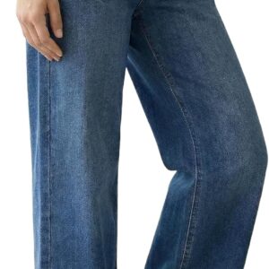 Womens Lyocell Cotton Denim Adjustable Waist Stretchy Spring Wide Leg Jeans