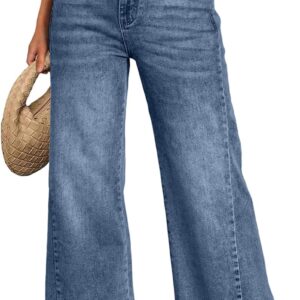 Women's Wide Leg Jeans, Relaxed Loose Straight Leg with Raw Hem, Comfort Denim Pants