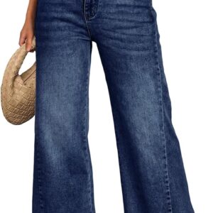 Women's Wide Leg Jeans, Relaxed Loose Straight Leg with Raw Hem, Comfort Denim Pants