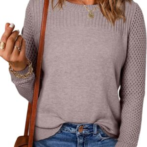 Women Sweaters Casual Long Sleeve Crewneck Cable Knit Lightweight Oversized Crochet Sweater Pullover Tops