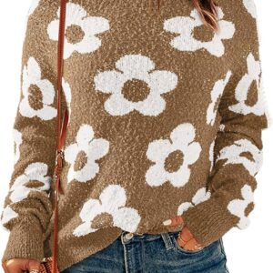 Flowers Sweater Ivory Flora Crewneck Cute Casual Long Sleeve Fall Winter Knitted Pullover Tops